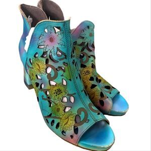 Socofy beautiful tie dye floral print cutout shoes size‎ 38